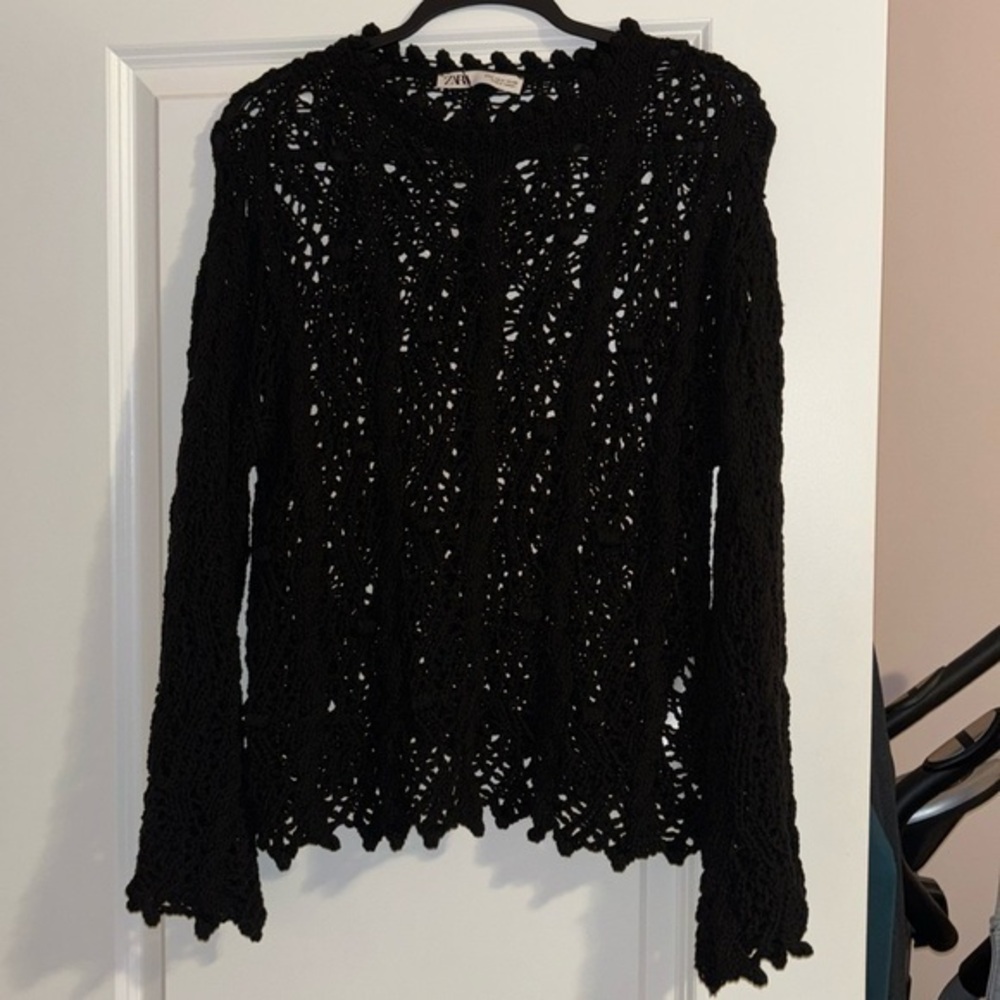 Zara Black Crochet knit Sweater Top